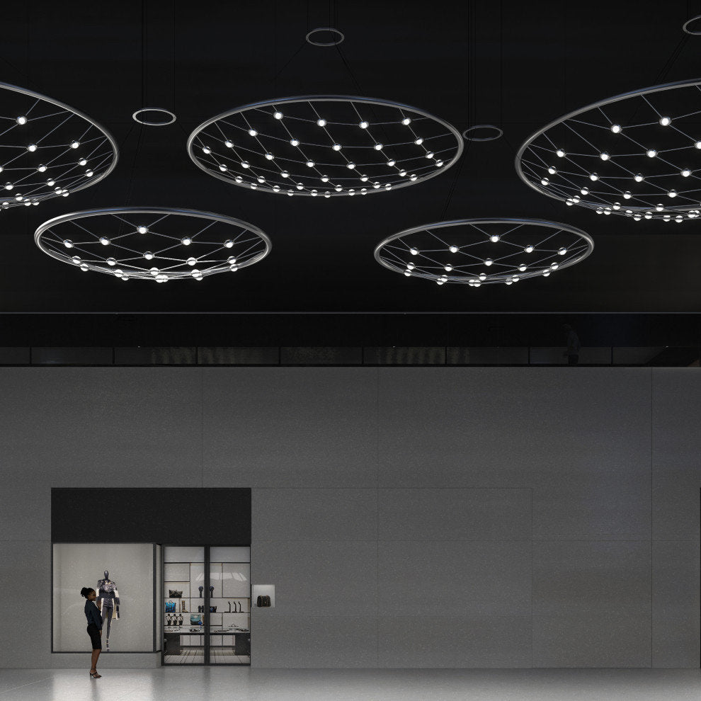 Constellation Galaxy Matrix Round LED Pendant, Bright Satin Aluminum, 48"By SONNEMAN - A Way of Light