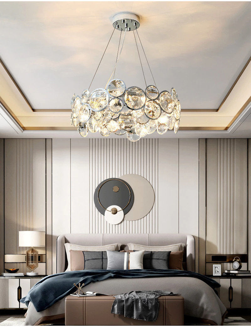 Vendone | Drum Chrome Chandelier With Crystal Rings, 30.7''By Miron Demid LLC