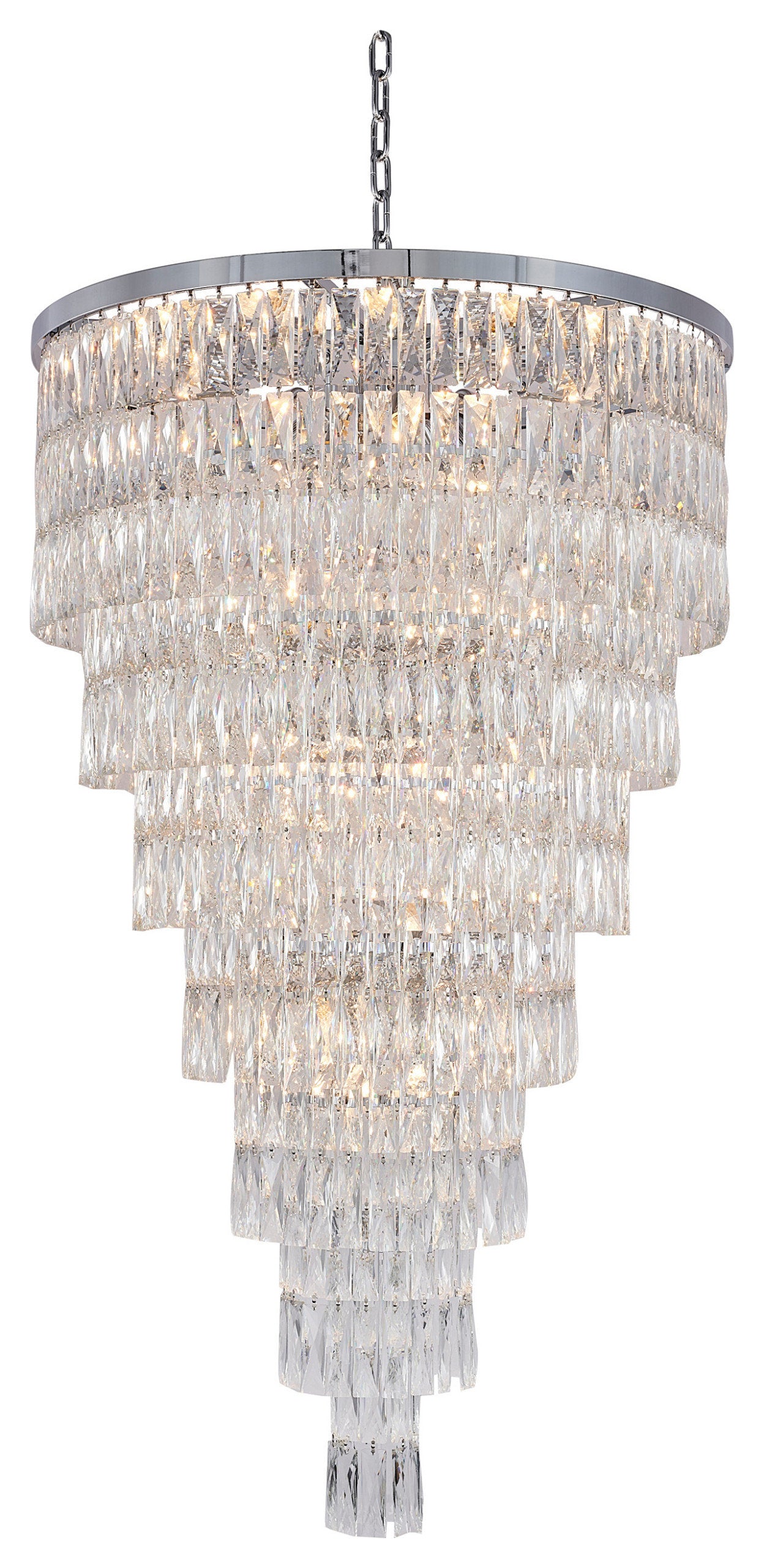 32" Chrome Metal 7-Tier Chandelier With Clear CrystalsBy Design Living