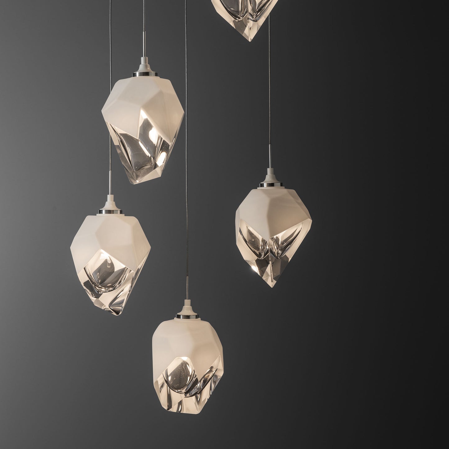Chrysalis 5-Light Small Crystal Pendant White Finish- Long, White CrystalBy Hubbardton Forge