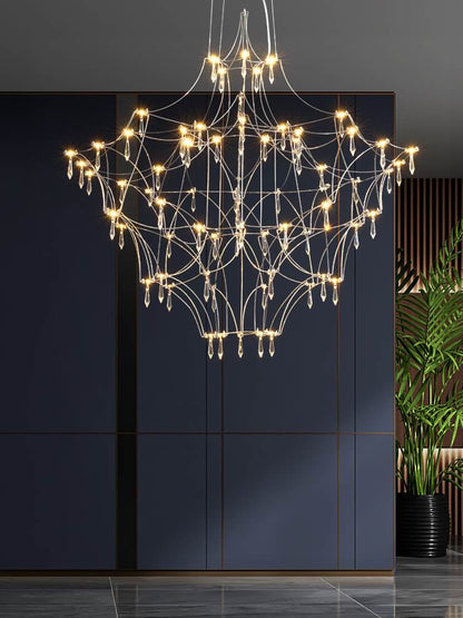 Cube Design Crystal LED Chandelier for Living Room, Bedroom, Gold, Dia39.4xh39.4", Warm Light, DimmableBy Miron Demid LLC