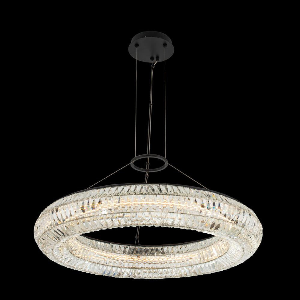 Tamburo 34x6" 1-Light Contemporary Large Pendants, Matte Black/Polished ChromeBy Allegri Crystal by Kalco Lighting