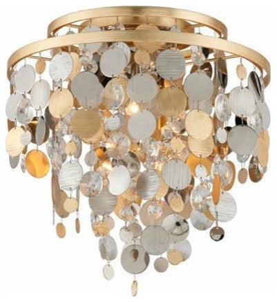 Ambrosia Ceiling Flush Mount, Gold and Silver Leaf Finish, Clear Crystal DropsBy Corbett Lighting