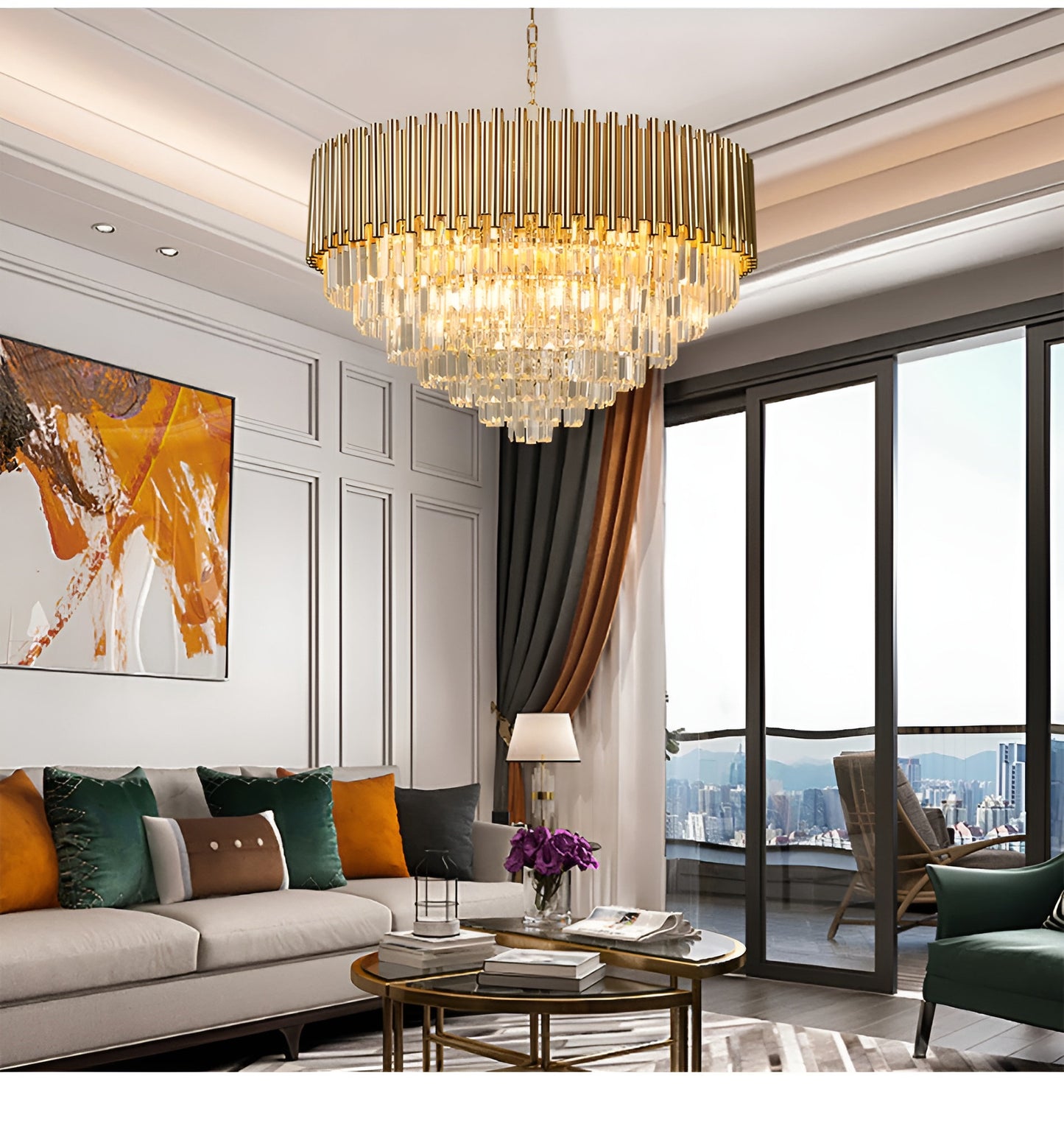 Cisano sul Neva | Majestic Gold Crystal Ceiling Chandelier, 23.6''By Miron Demid LLC