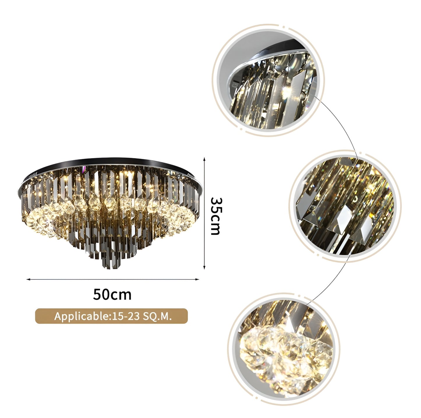 Africo | Round Modern Crystal Chandelier, 31.5"By Miron Demid LLC