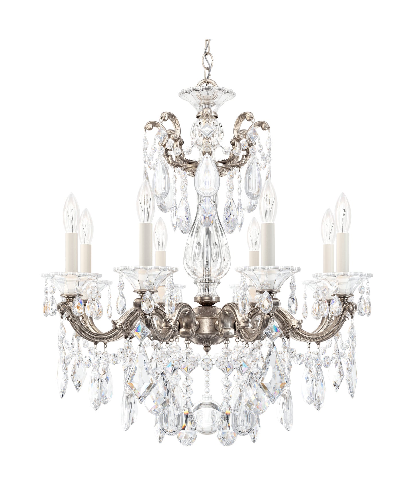 Schonbek 5073-48S 8 Light Crystal Chandelier, Antique SilverBy Schonbek