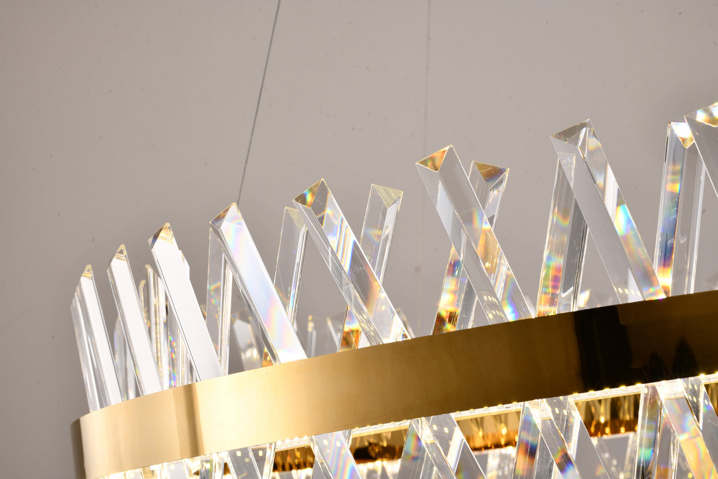 32" Dimmable Gold LED Chandelier With Clear CrystalsBy Design Living