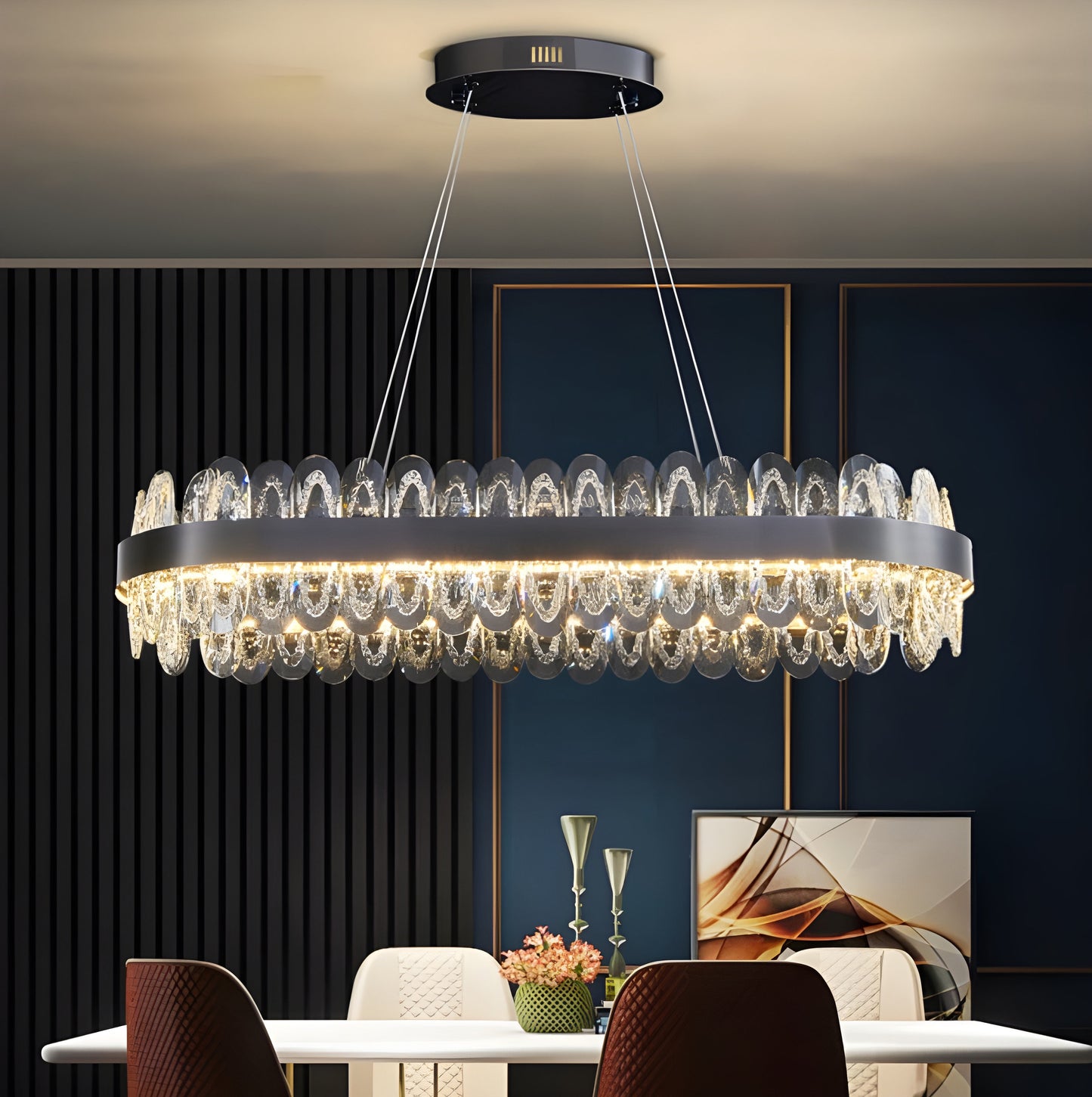 Agna | Creative Rectangle Hanging Crystal LED Chandelier for Living Room, Black, Large - L47.2" / L120cm, Warm Light, Non-DimmableBy Miron Demid LLC