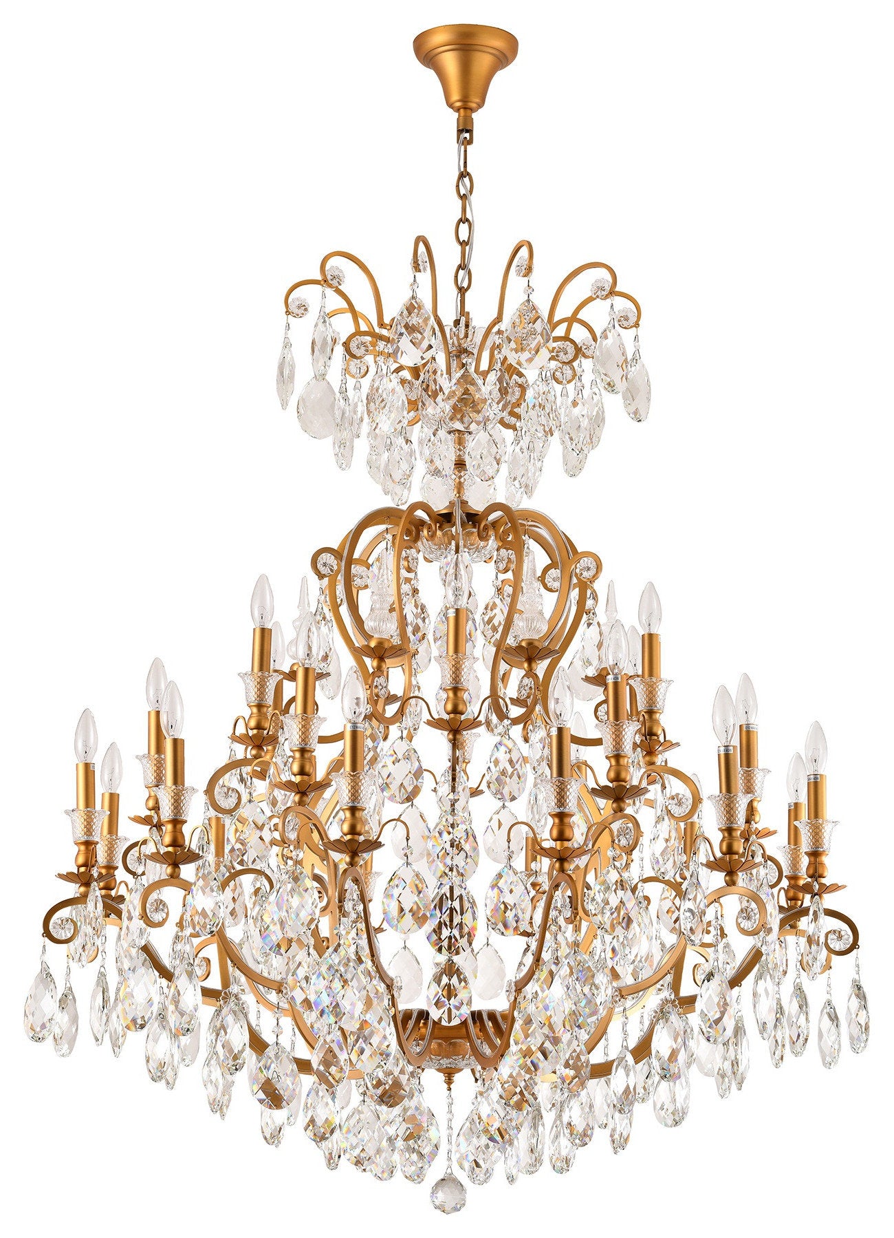 Brass Metal Chandelier With Clear CrystalsBy Design Living
