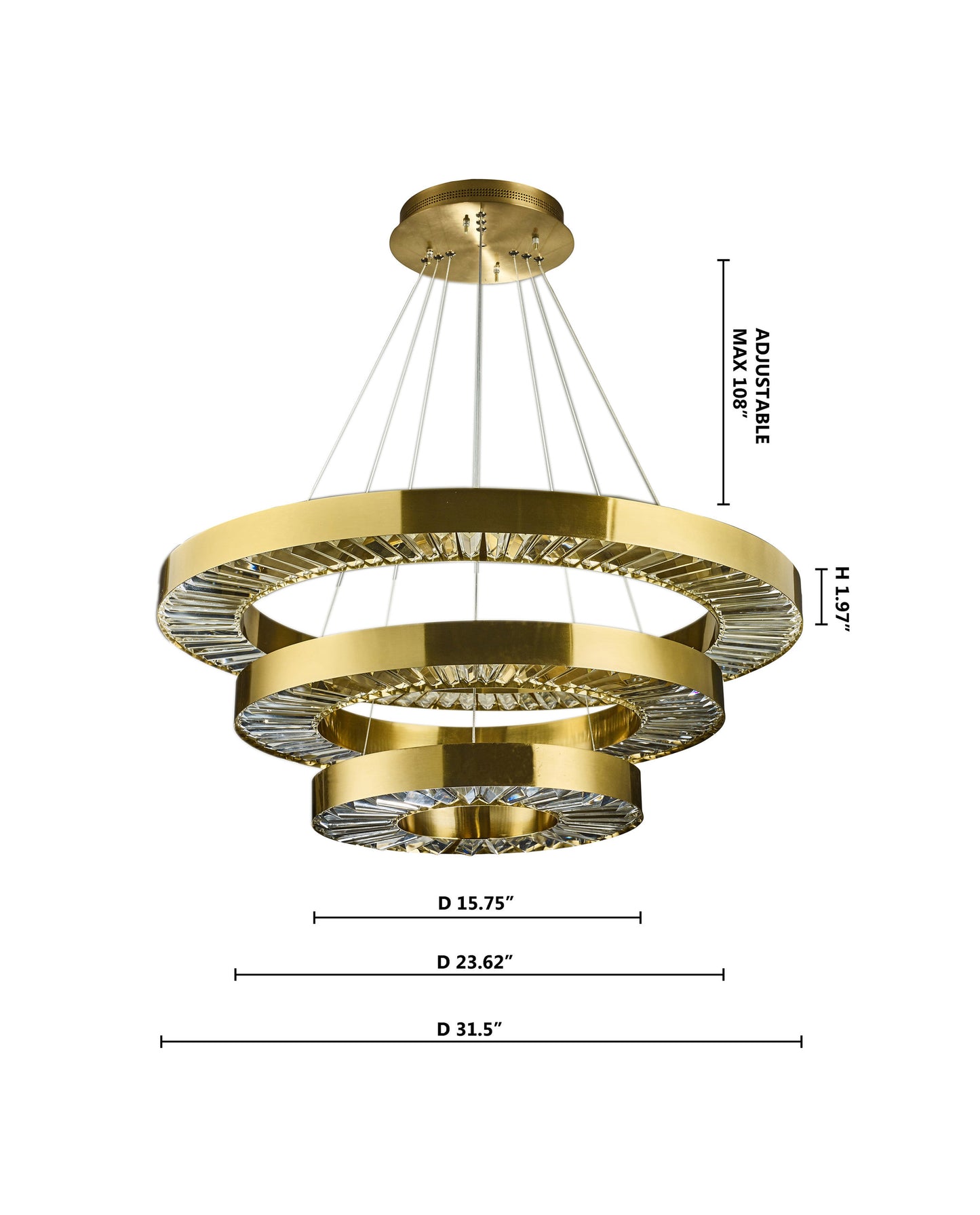 3 Tier Round Gold Chandelier With Imbedded CrystalsBy Design Living