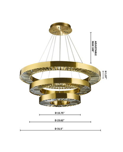 3 Tier Round Gold Chandelier With Imbedded CrystalsBy Design Living