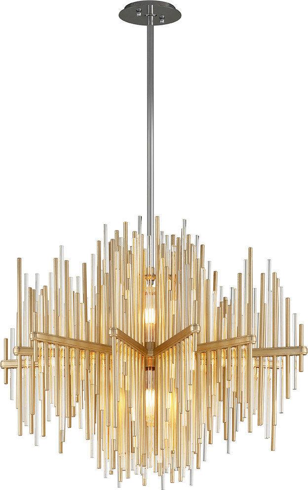 Theory 30" LED Pendant, Gold Leaf With Polished Stainless AccentsBy Corbett Lighting