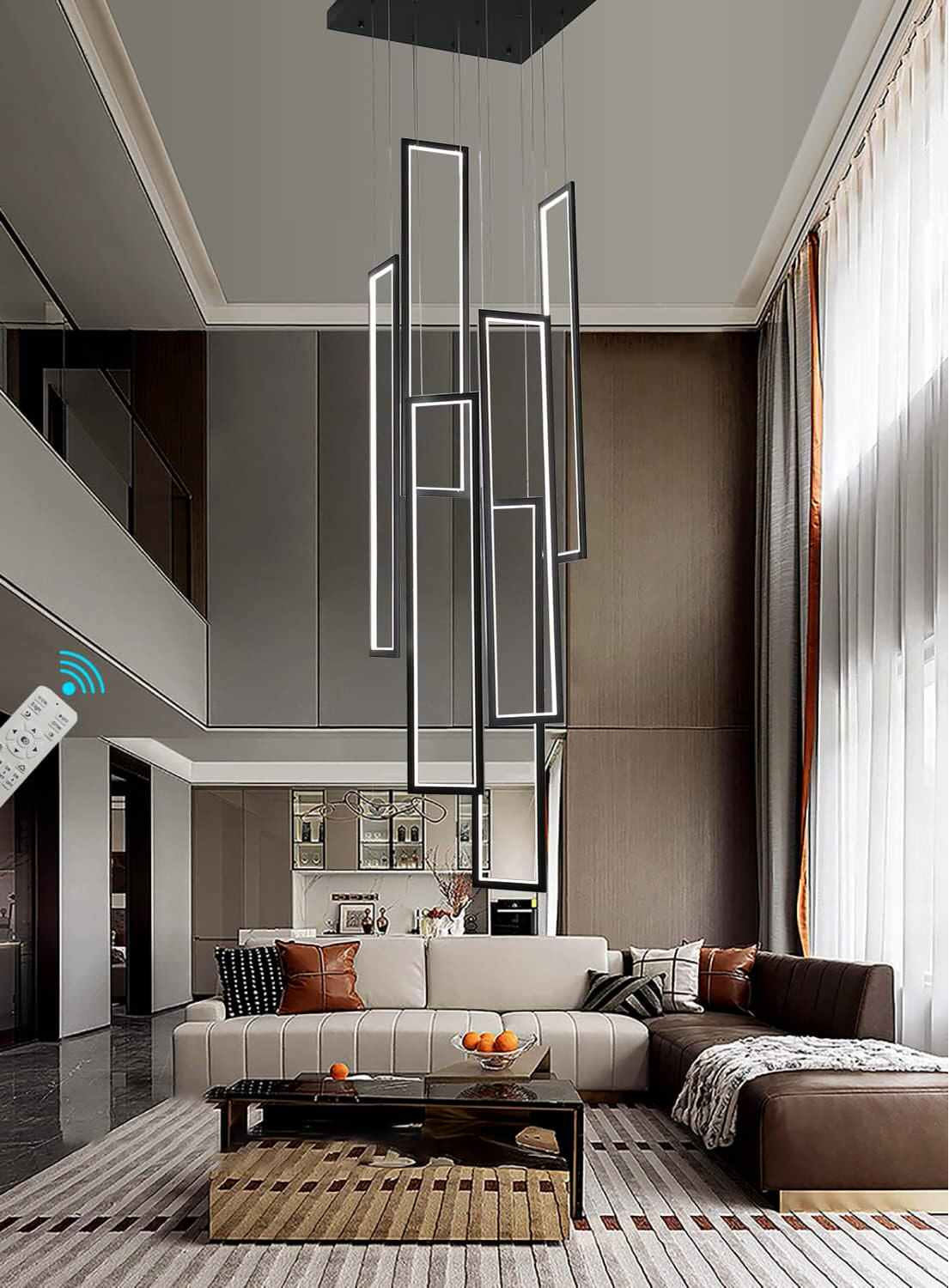 Lavagna | Ultramodern Rectangle Hanging LED Chandelier, Black, 6 Lights (H157.5"), Warm Light, DimmableBy Miron Demid LLC