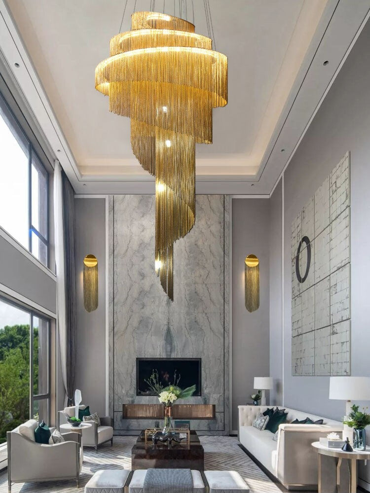Toudon | Outstanding Silver/Gold Long Chain Chandelier , Gold, Dia23.6By Miron Demid LLC