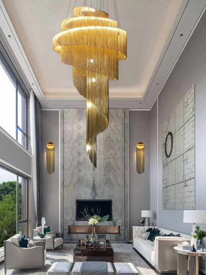Toudon | Outstanding Silver/Gold Long Chain Chandelier , Gold, Dia23.6By Miron Demid LLC