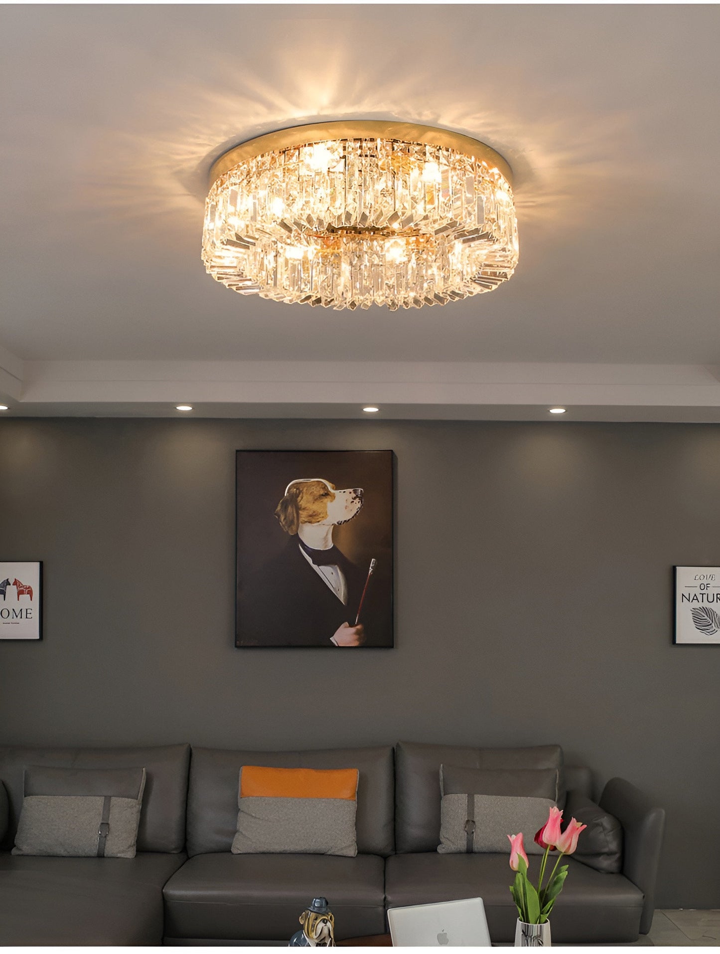 Carcare | Eminent Drum Crystal Chandelier for Ceiling, Gold, 39.4''By Miron Demid LLC