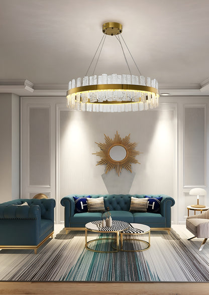 Ieper | Gold Glass Round Led Chandelier for Living Room, 31"By Miron Demid LLC