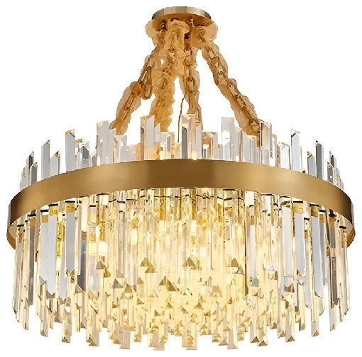 Albissola Marina | Drum Gold Stainless Steel Crystal Chandelier, 39.4"By Miron Demid LLC