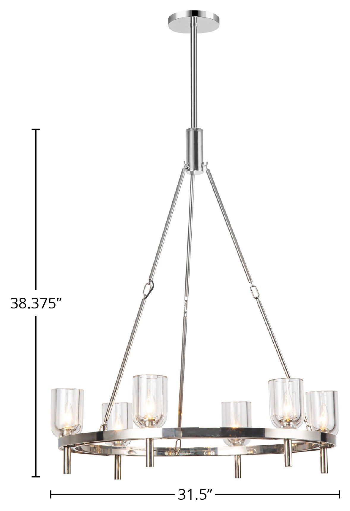 Lucian 32" Chandelier, 6 x 60W, E12, Polished Nickel/Clear CrystalBy Kuzco Lighting LLC