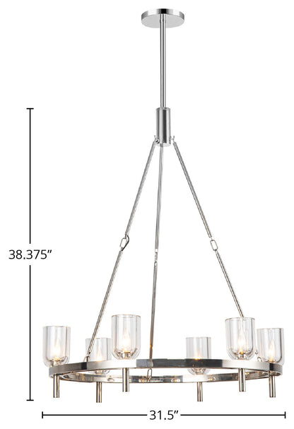 Lucian 32" Chandelier, 6 x 60W, E12, Polished Nickel/Clear CrystalBy Kuzco Lighting LLC