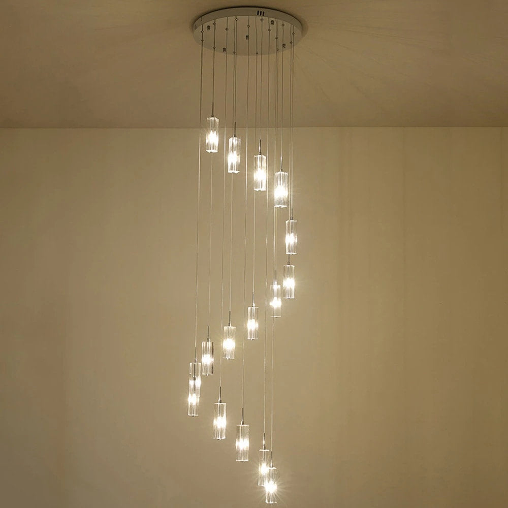 Cannes | Staircase Pendant Crystal Long Light Fixture, 30 LightsBy Miron Demid LLC