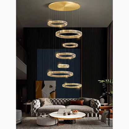 Agrate Conturbia | Stunning Cascading Crystal Rings Pendant Chandelier, Dia19.7+27.6+11.8+19.7+11.8'By Miron Demid LLC