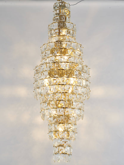 7 Tier Brass Frame Chandelier With Clear Hanging CrystalsBy Design Living