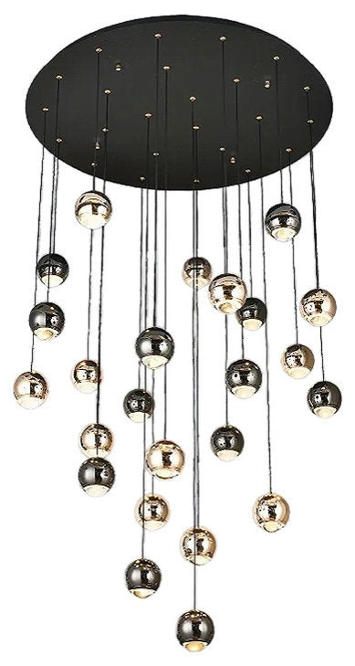 MIRODEMI? Laigueglia | Crystal LED Chandelier with Hanging Balls, Black + Gold, 24 Lights, Cool Light, Non-DimmableBy Miron Demid LLC
