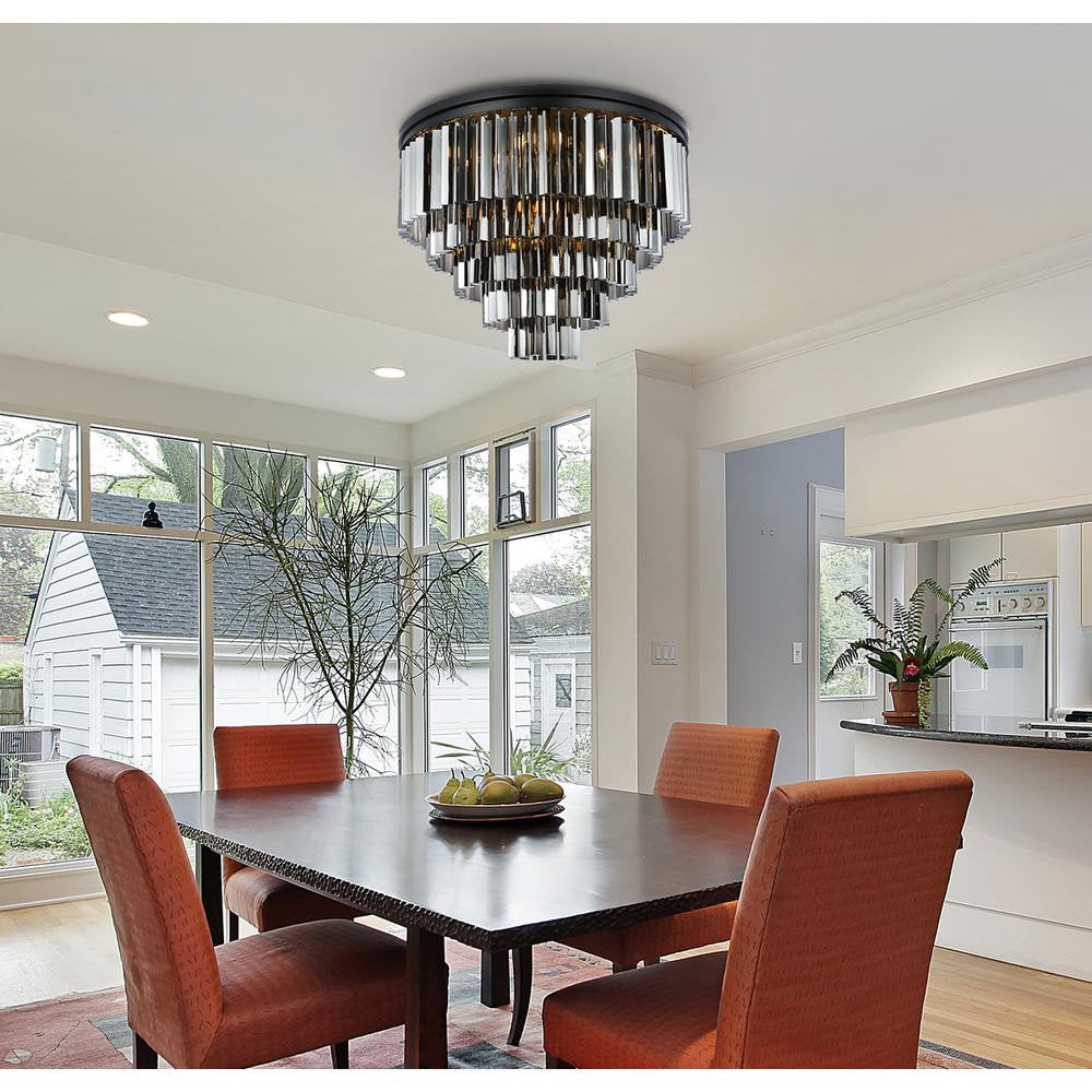 Sydney 17 Light Matte Black Flush Mount Silver Shade (Grey) Royal Cut CrystalBy Urban Classic