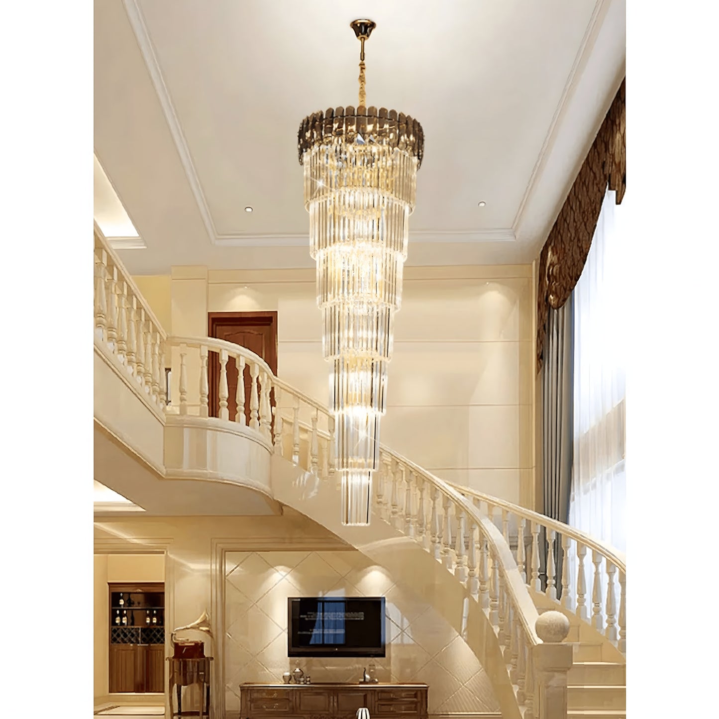 Belvedere | Royal Long Crystal Chandelier For Staircase, Smoke Grey Crystal, Dia31.5xh118.1" / Dia80xh300cm, Warm LightBy Miron Demid LLC