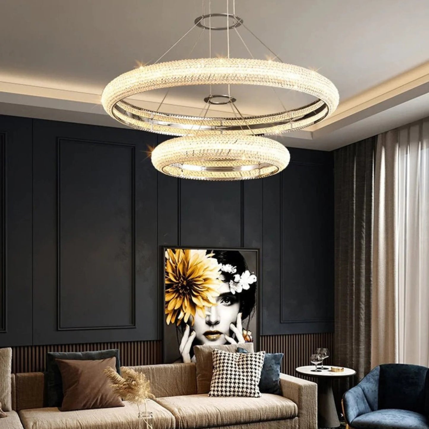Bern | Chrome Ring Crystal Chandelier for Dining Room, 1 Layer LargeBy Miron Demid LLC