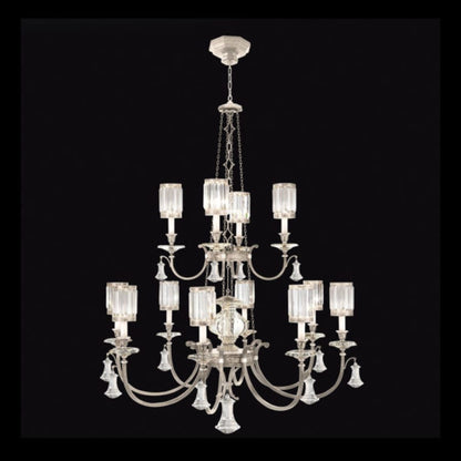 Fine Art Handcrafted Lighting Eaton Place Silver Twelve-Light Two-Tier Chandelier with Channel-Set Crystal Diffusers and Crystal Accents