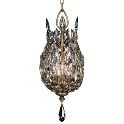 Fine Art Handcrafted Lighting Crystal Laurel Three-Light Foyer Pendant with Bold-Cut Stylized Crystal Leaves