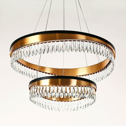 Flamgo 2-Light Gold Black 2-Tier Crystal LED Chandelier