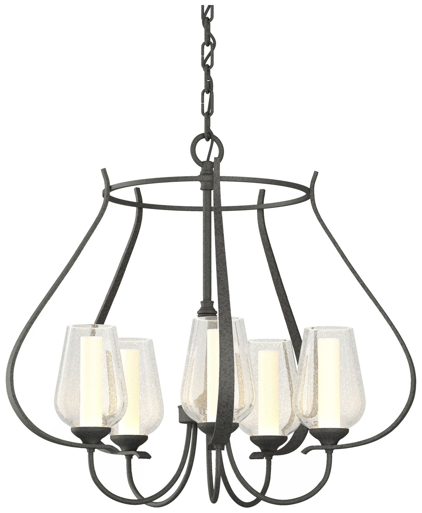 Flora 22.2" Wide 5 Arm Natural Iron Chandelier With Opal and Seeded Gl