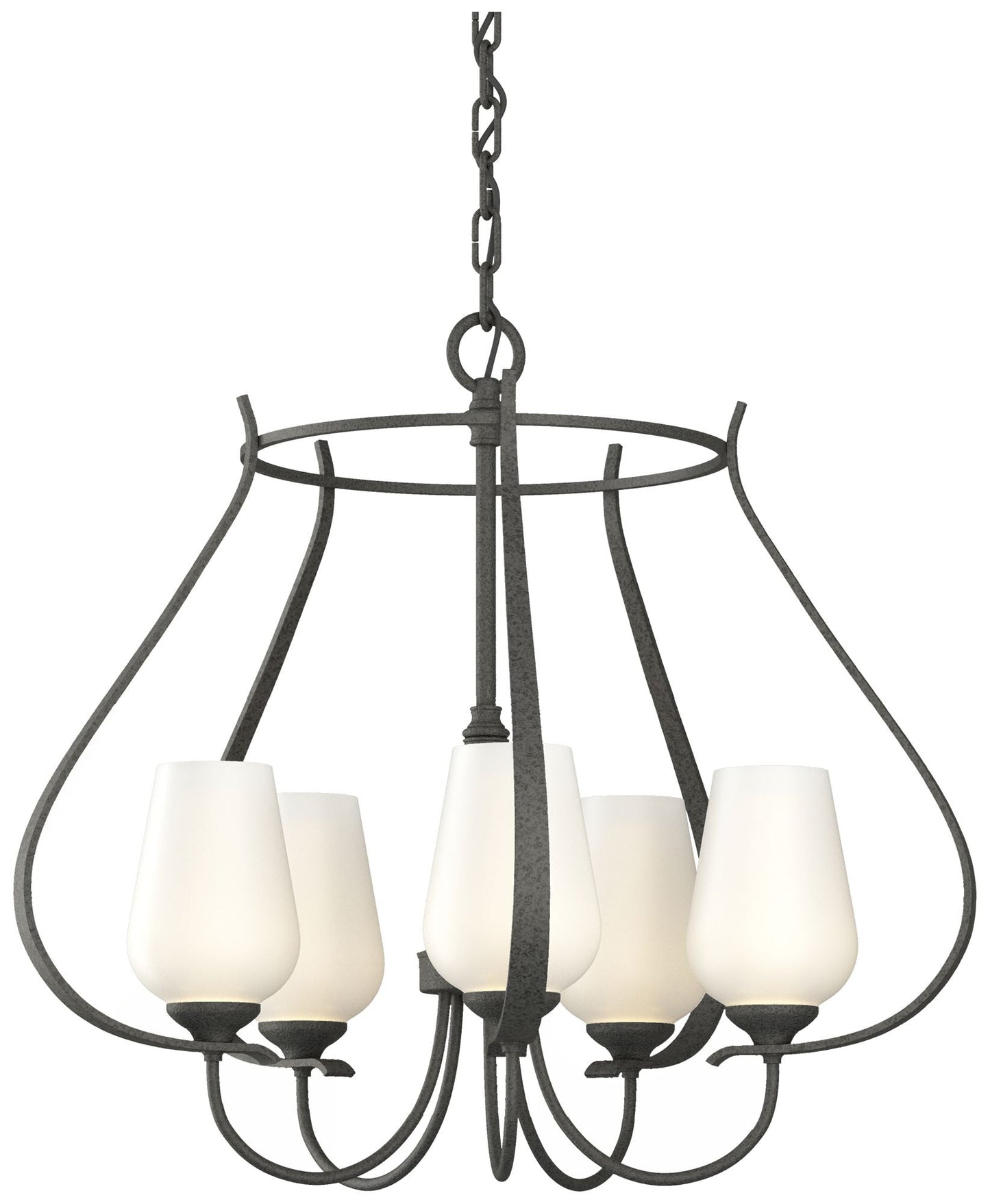 Flora 22.2" Wide 5 Arm Round Natural Iron Chandelier With Opal Glass