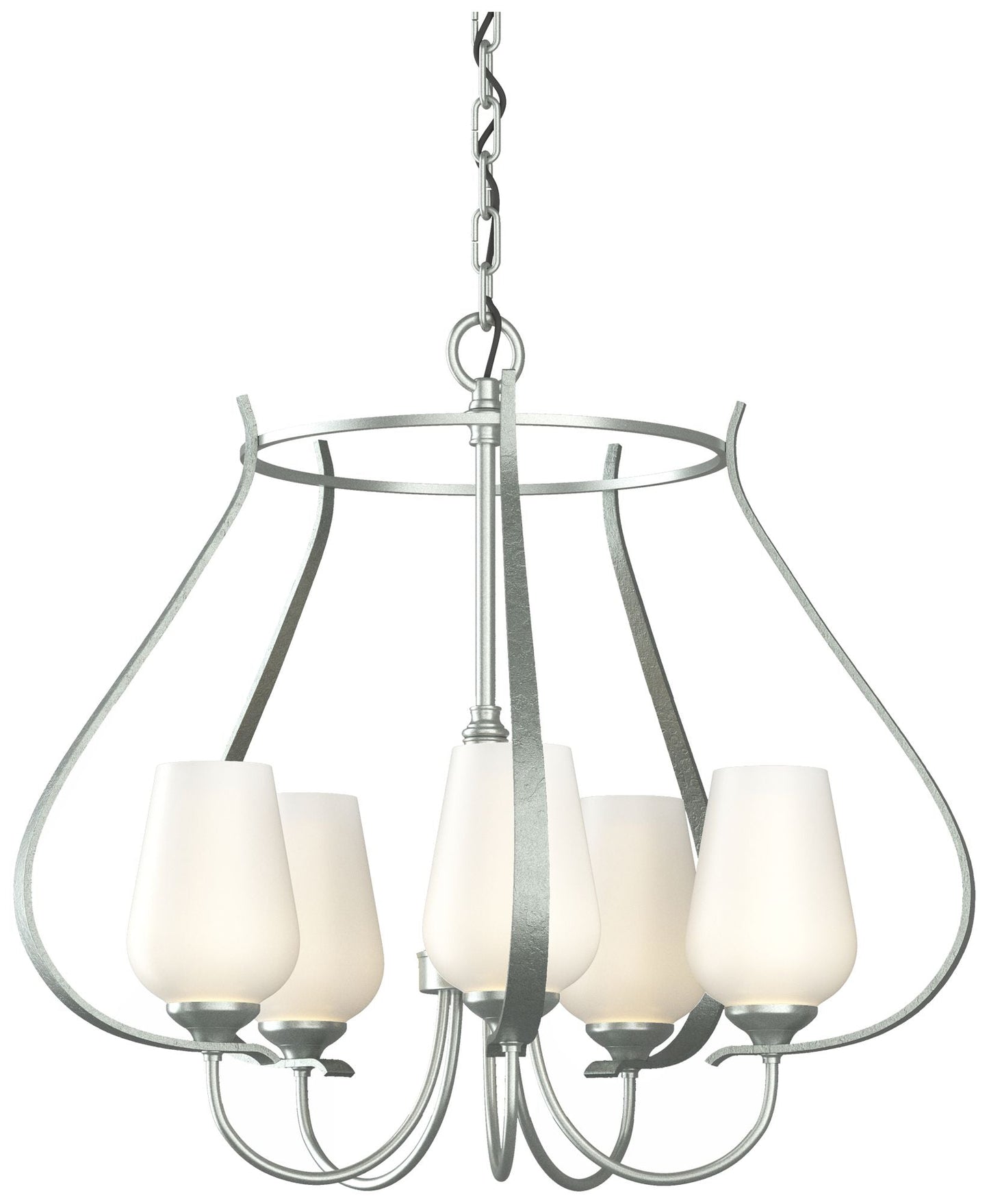 Flora 22.2" Wide 5 Arm Round Vintage Platinum Chandelier With Opal Gla