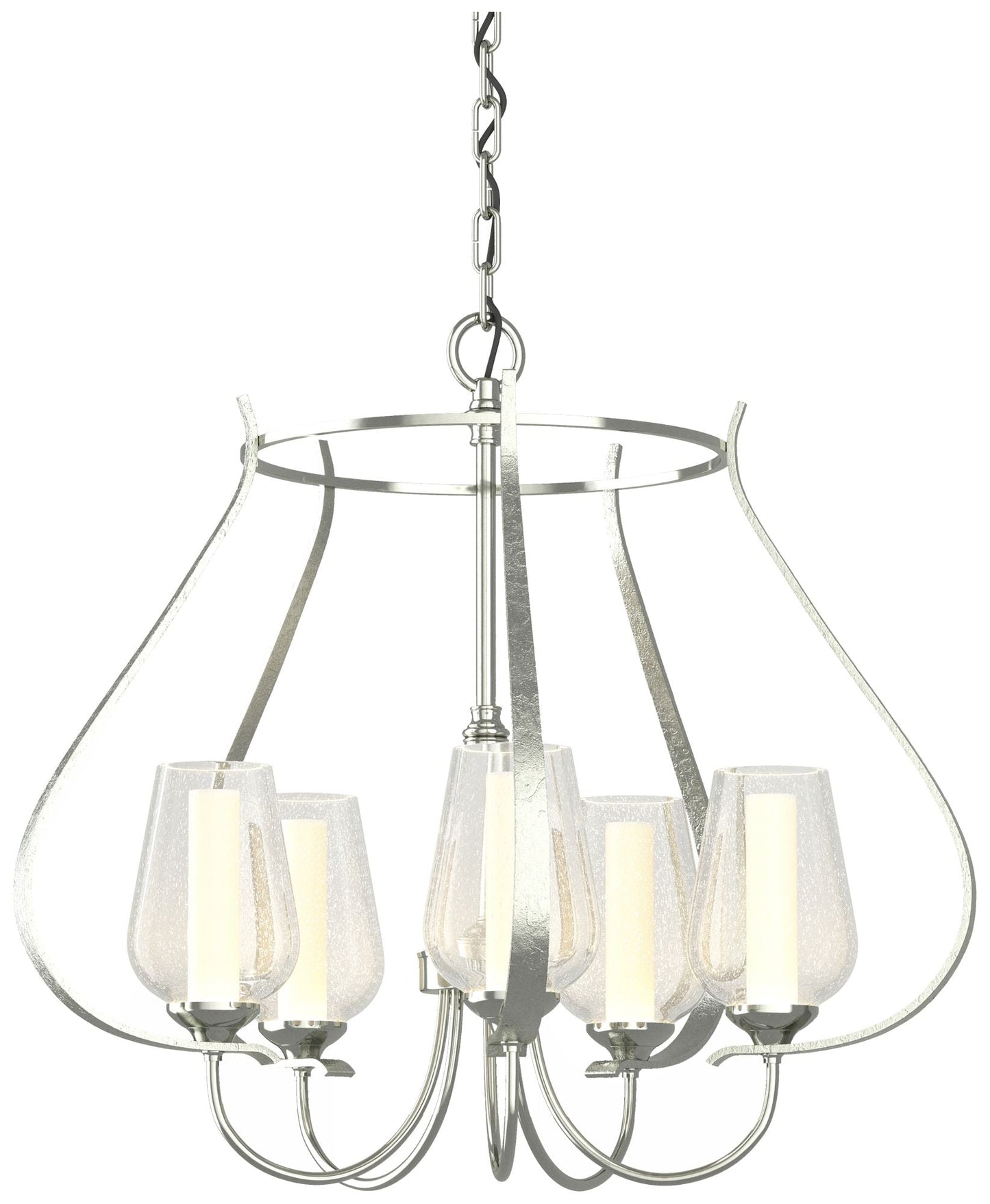 Flora 22.2" Wide 5 Arm Sterling Chandelier With Opal and Seeded Glass