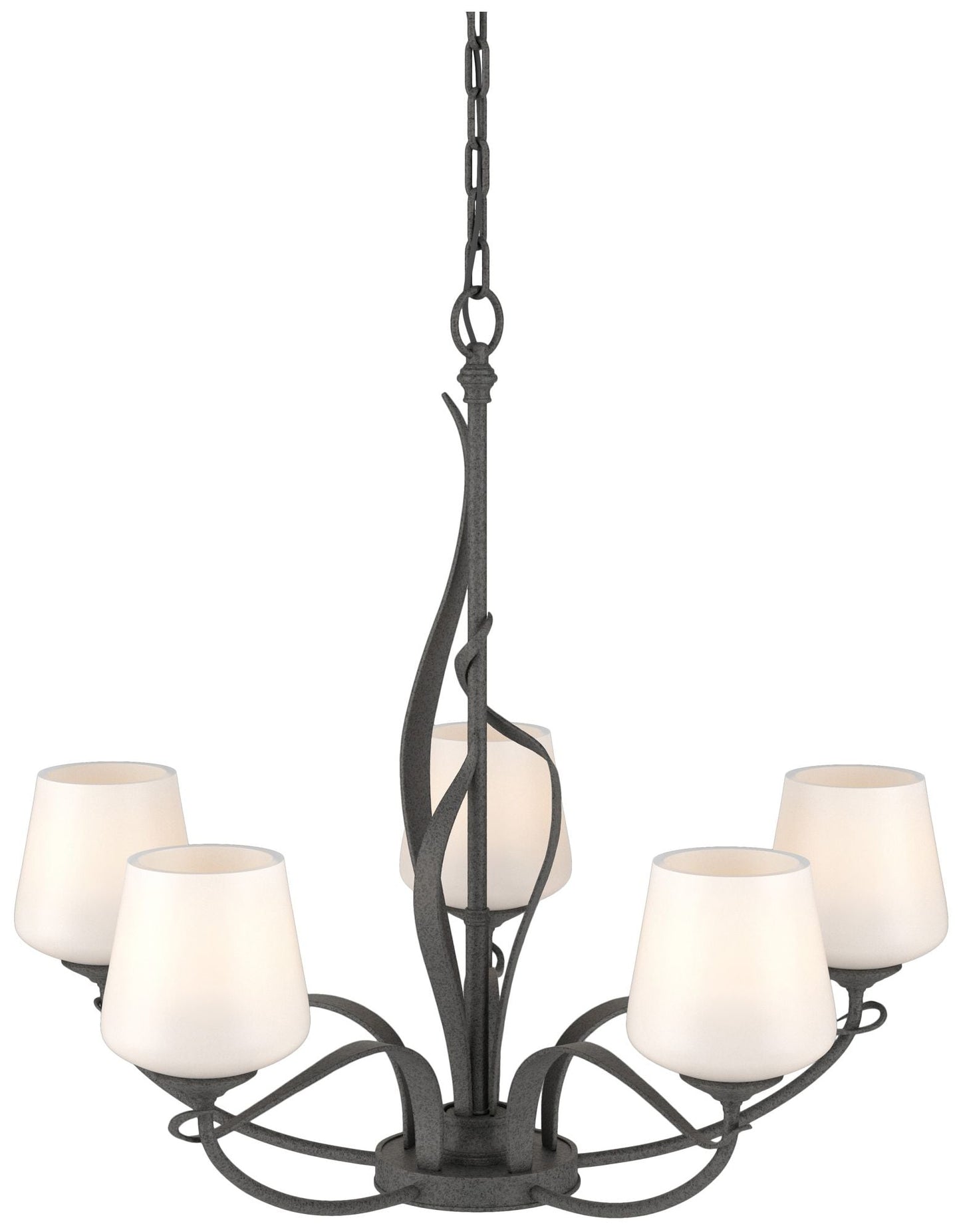 Flora Natural Iron 5 Arm Chandelier With Opal Glass