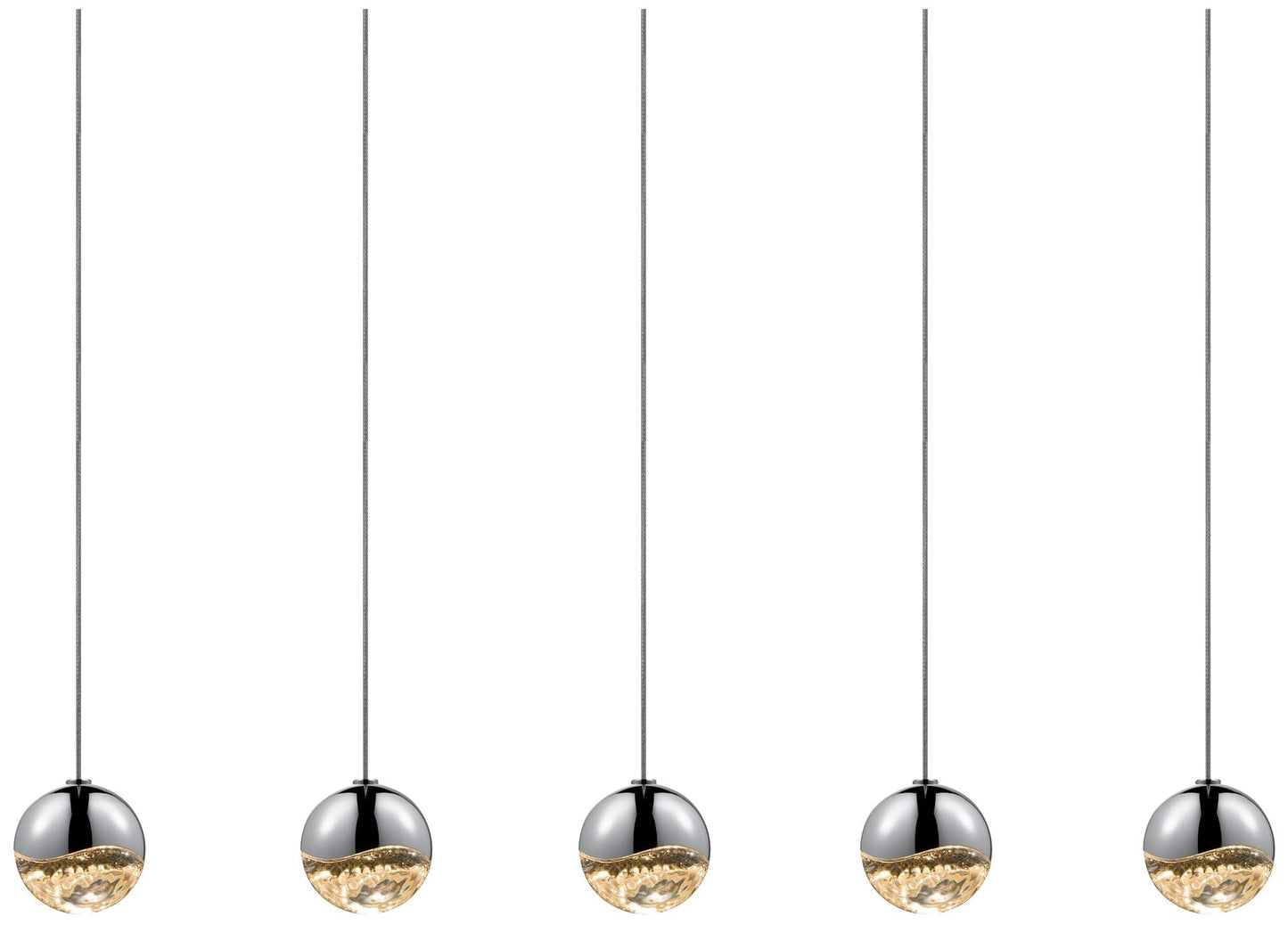 Grapes 36.5" Wide 5.Light Polished Chrome Small Rectangle LED Pendant