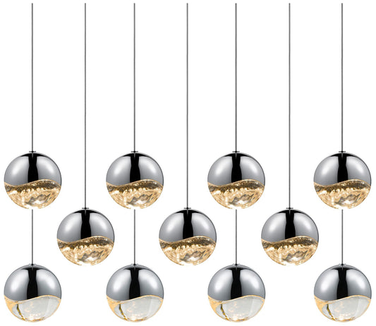Grapes 37.5" Wide 11-Light Polished Chrome Large Rectangle LED Pendant