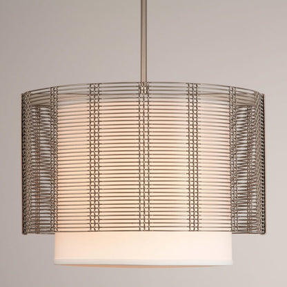 Hammerton Studio Downtown Mesh 4 Light 19" Wide Cage Full Sized Single Pendant - Medium (E26) with White Linen Inner and Finished to Match Metal Outer Shade