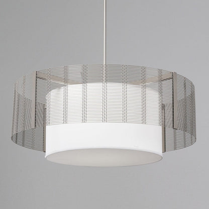 Hammerton Studio Downtown Mesh 4 Light 38" Wide Drum Chandelier - Medium (E26) with White Linen Inner and Finished to Match Metal Outer Shade