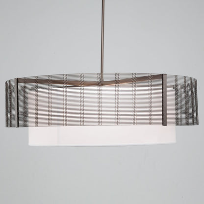 Hammerton Studio Downtown Mesh 8 Light 48" Wide Drum Chandelier - Medium (E26) with White Linen Inner and Finished to Match Metal Outer Shade