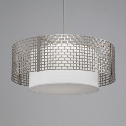 Hammerton Studio Tweed 4 Light 36" Wide Drum Chandelier - Medium (E26) with White Linen Inner and Finished to Match Metal Outer Shade