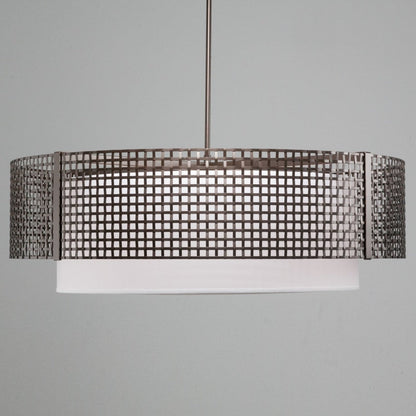 Hammerton Studio Tweed 8 Light 48" Wide Drum Chandelier - Medium (E26) with White Linen Inner and Finished to Match Metal Outer Shade