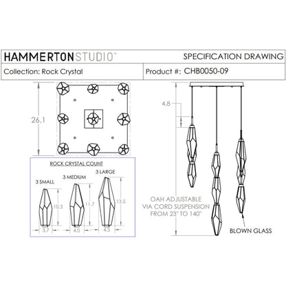 Hammerton Studio Rock Crystal 26" Wide 9 Light Hand Blown Glass Linear LED Pendant
