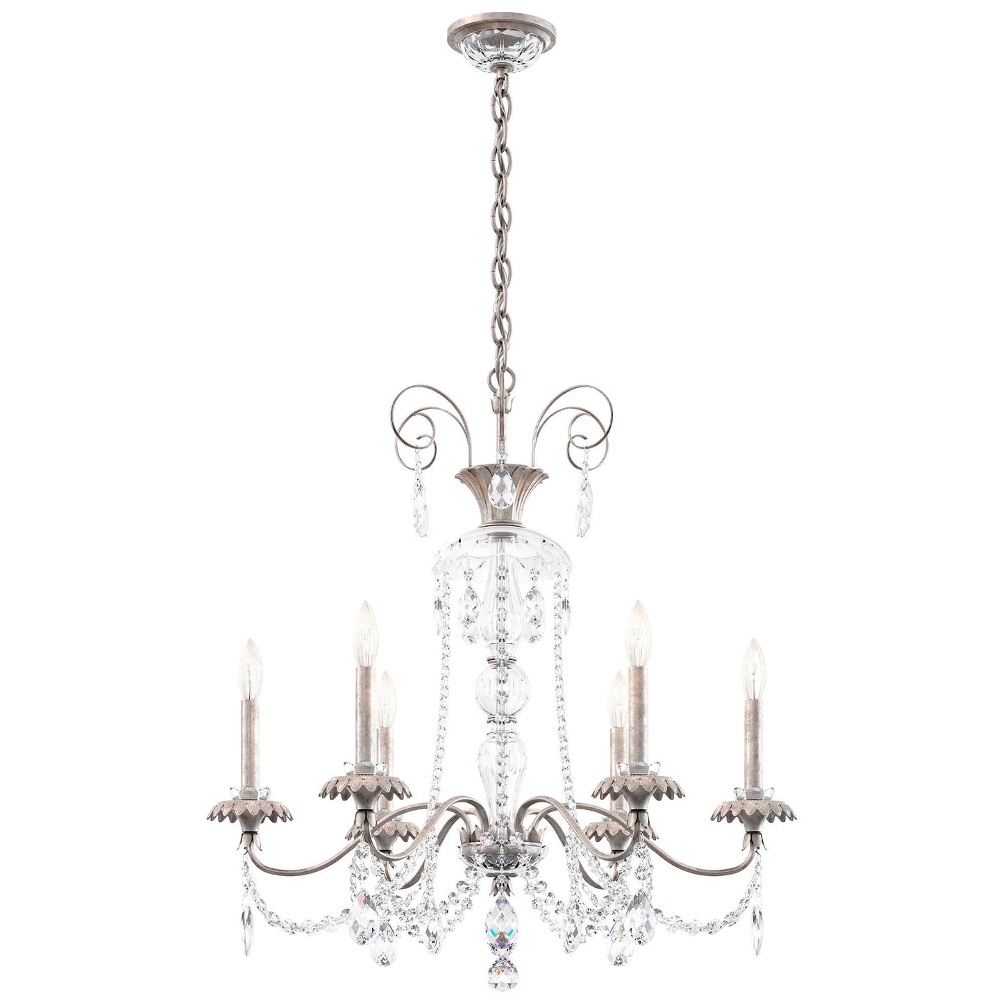 Helenia 30"H x 28"W 6-Light Crystal Chandelier in Antique Silver