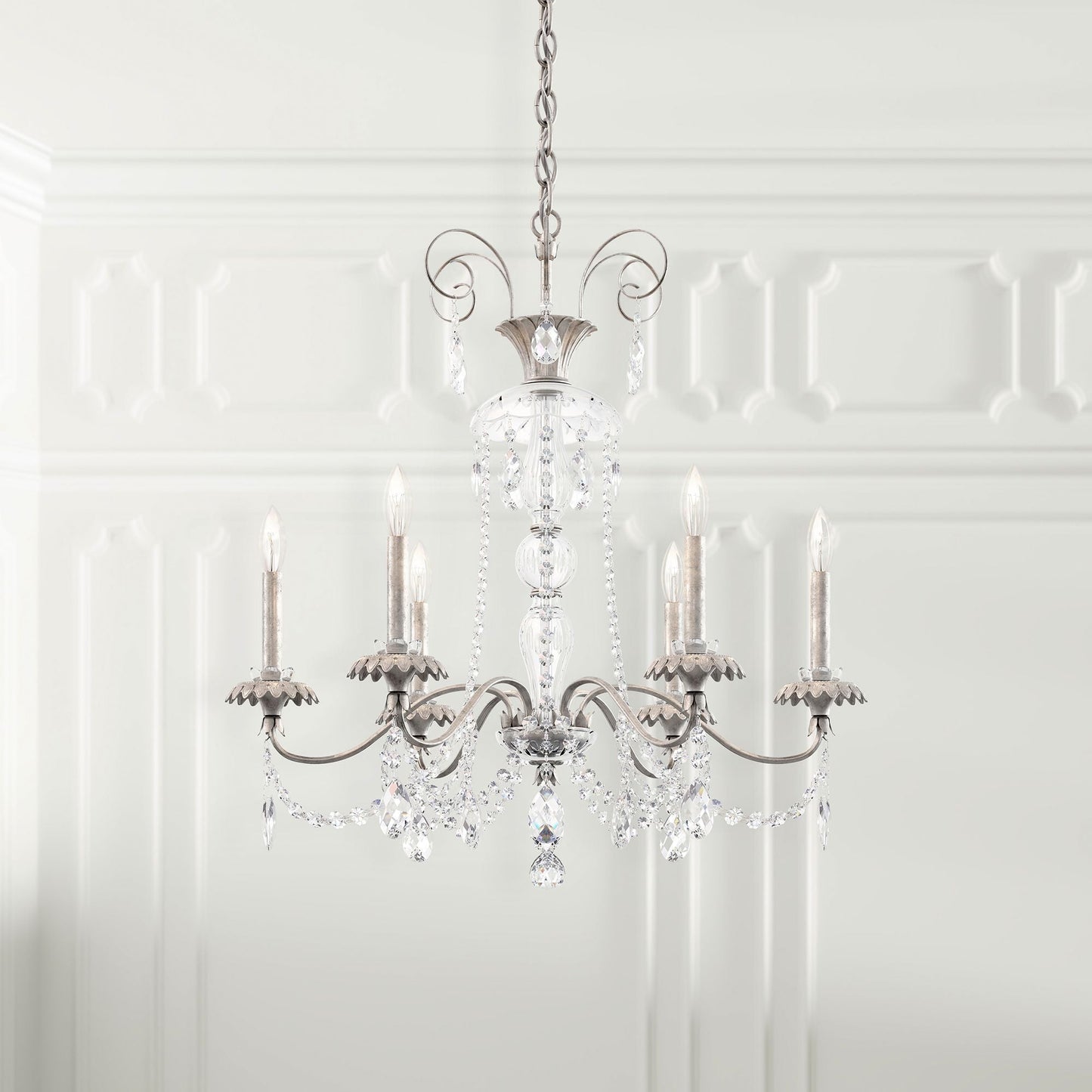 Helenia 30"H x 28"W 6-Light Crystal Chandelier in Antique Silver