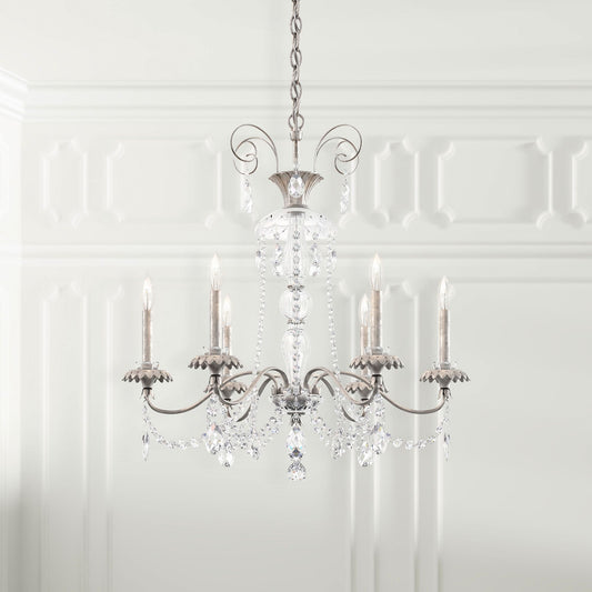 Helenia 30"H x 28"W 6-Light Crystal Chandelier in Antique Silver